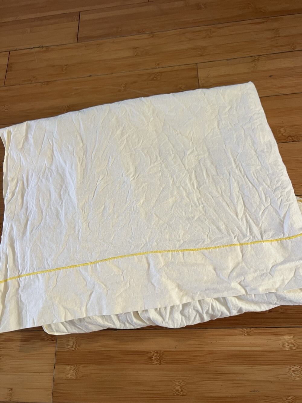 Vintage Yellow Embroidered Border Twin Flat Sheet Luxury Bedding 100% Cotton